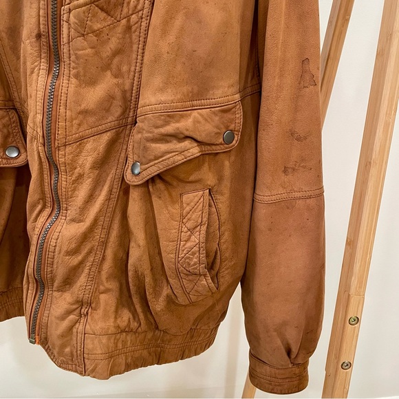 Vintage Leather Members Only Aviator Bomber Flight Jacket in Caramel Brown - Picture 3 of 6